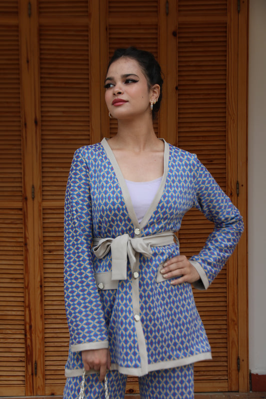 Ensemble Veste Pantalon à Motifs en Jersey Jacquard