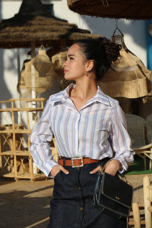 Chemise en popeline de coton à rayures
