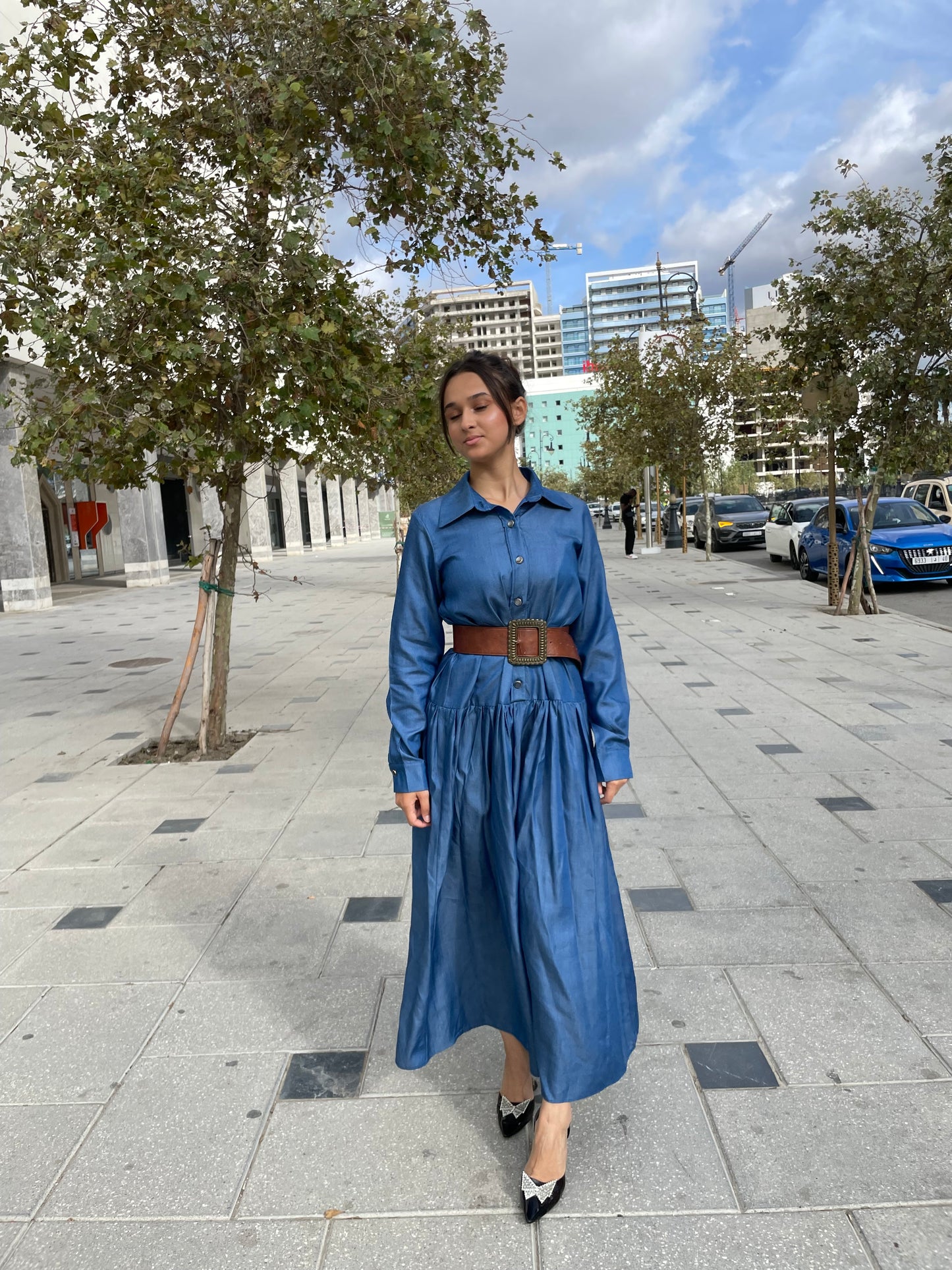 Robe Chemise Longue en Tencel Bleu Jean