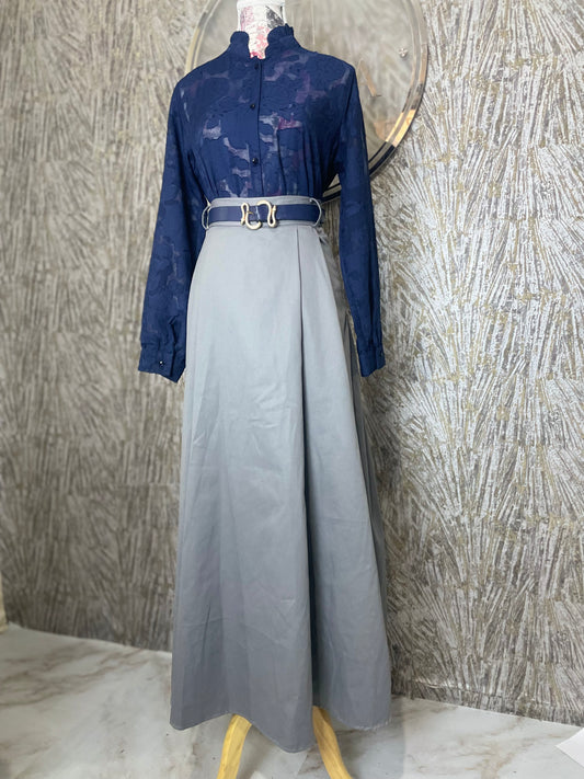 Jupe Longue Femme en Toile Légère Gris Perle
